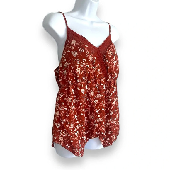 No Boundaries Rust Floral Lace Trim Cami Top XXL - Picture 3 of 9